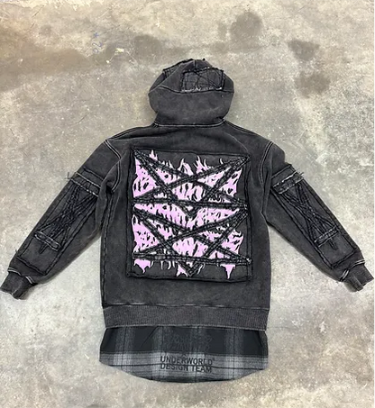 Reckless Scholars PENT PATCH FLANNEL ZIP HOODIE