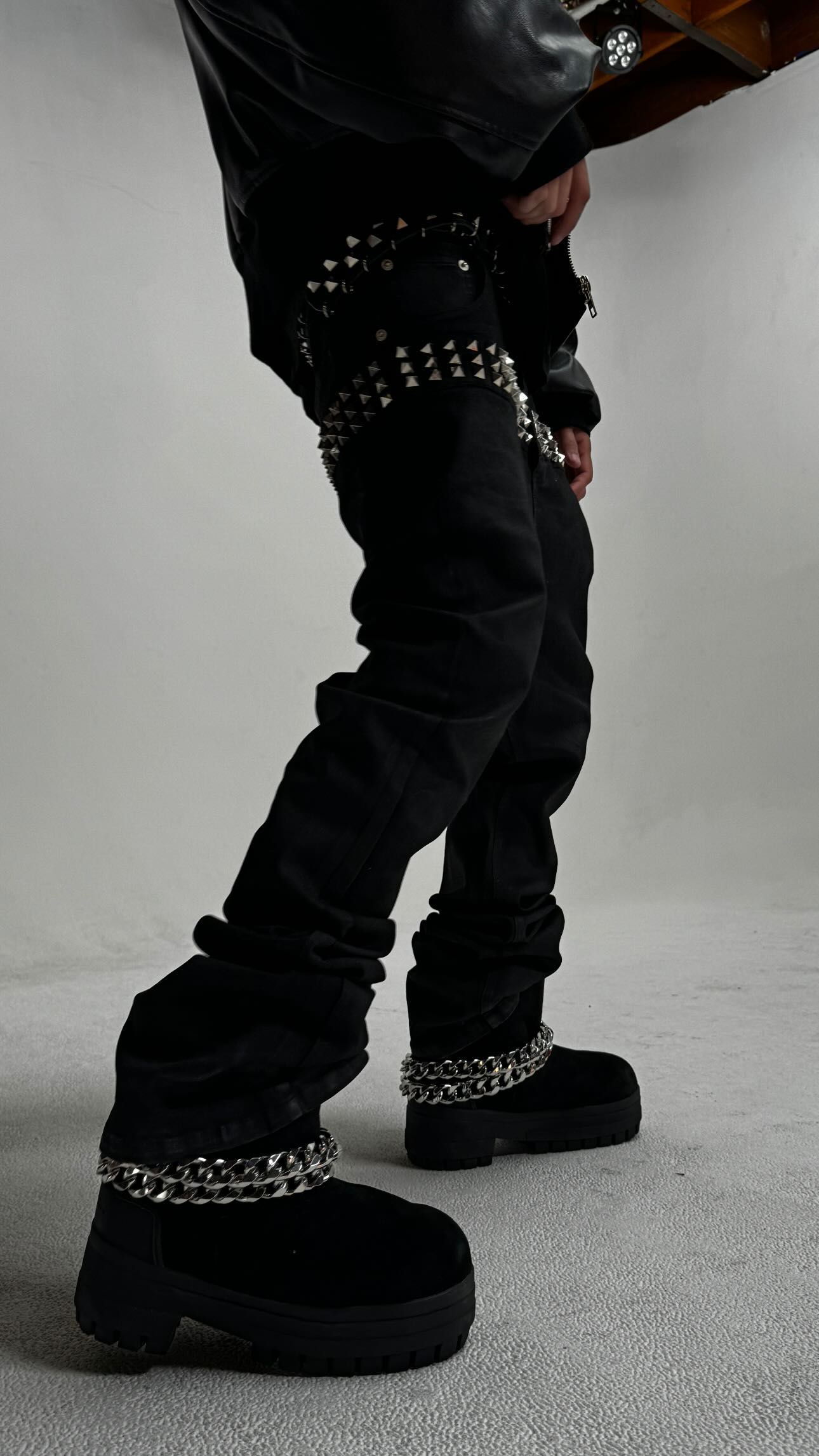 JASON DEMACI® WAX “STUDDED” DENIM PANTS