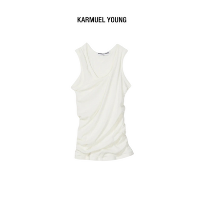 Karmuel Young Square Second Skin Twisted Tank Top - White