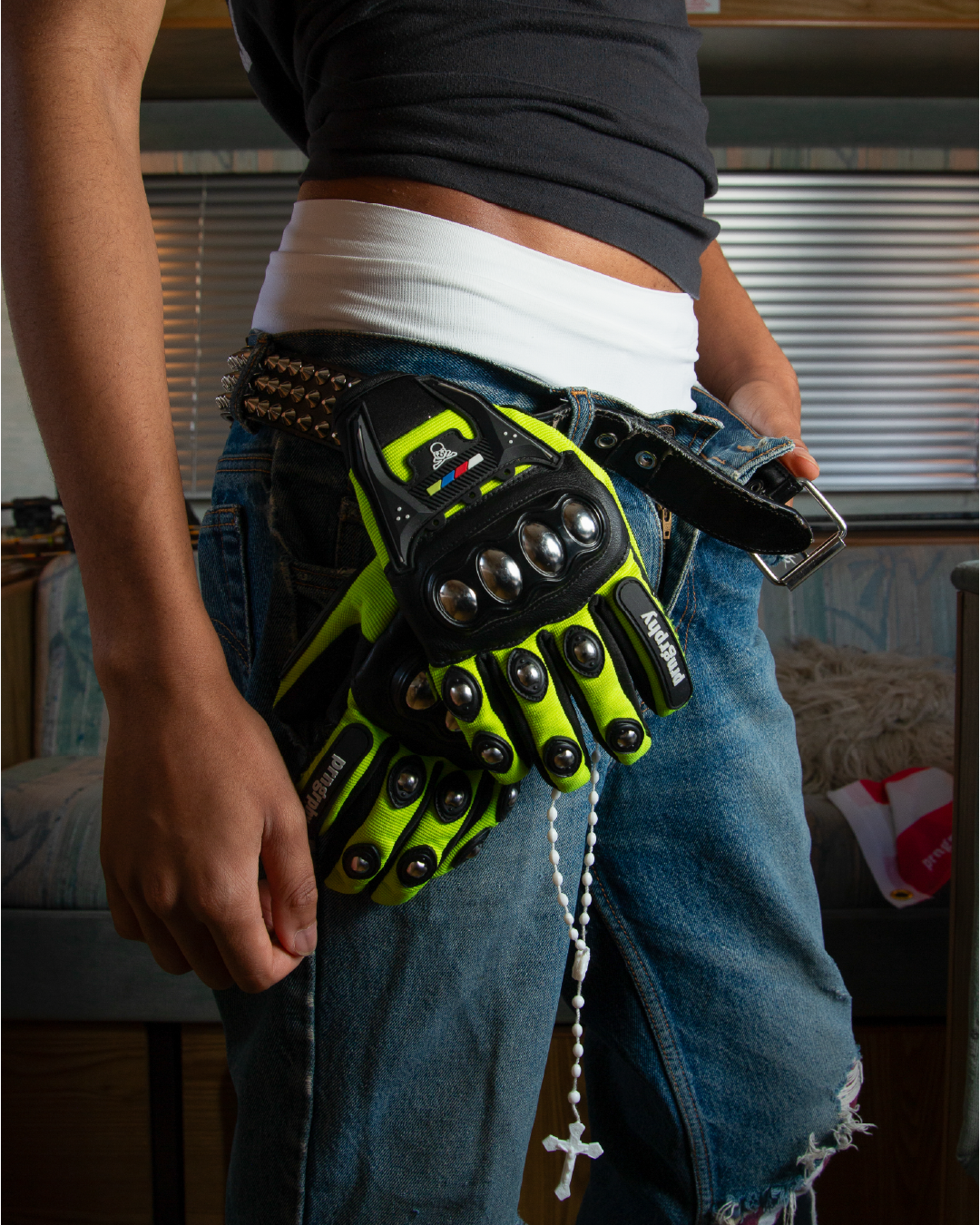 Prngrphy – RIOT! Moto Gloves - Neon