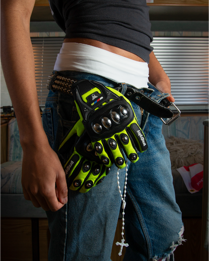 Prngrphy – RIOT! Moto Gloves - Neon