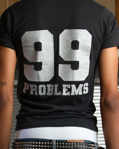 Prngrphy – Black Glitter Print &quot;99 Problems&quot; Vintage T-Shirt