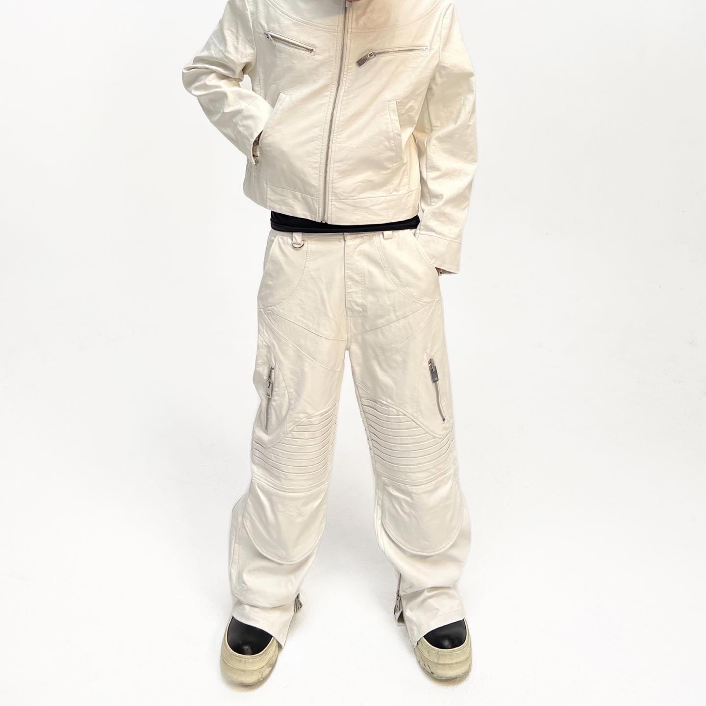 Quiroz Leather Suit｜Jacket and Pants - White/Black/Brush