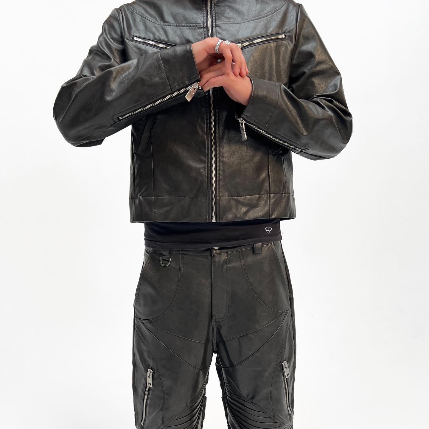 Quiroz Leather Suit｜Jacket and Pants - White/Black/Brush