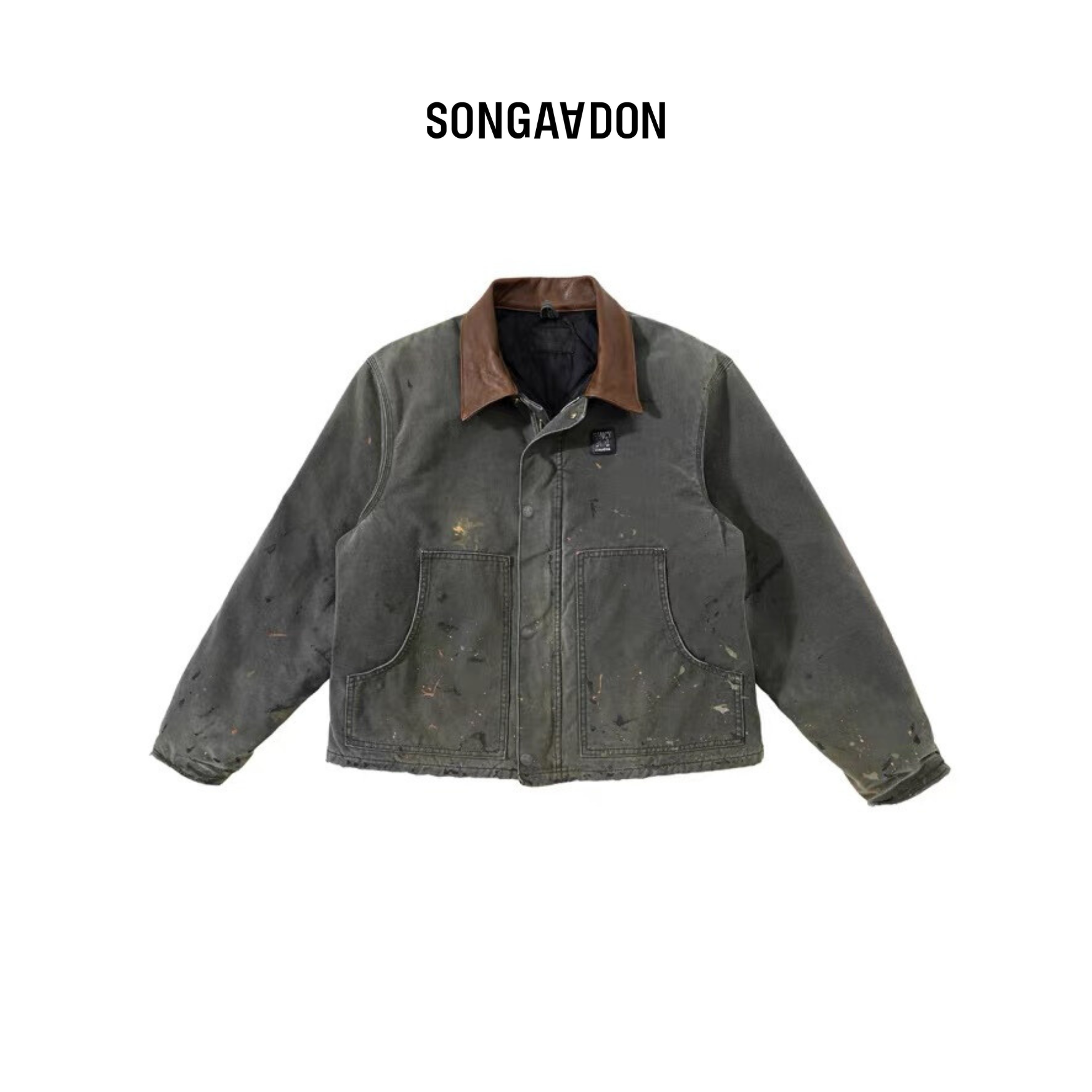 Songaadon 25SS Canvas Leather Collar Jacket - Green