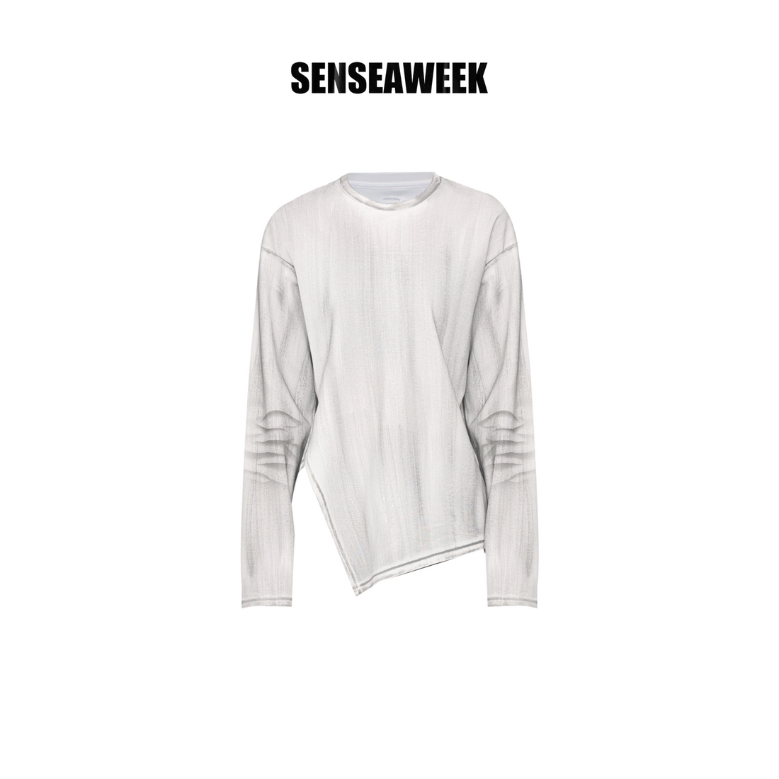 Senseaweek Rub Color Oblique Hem Bottom Long Sleeves Tee