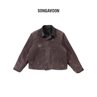 Songaadon 25SS Canvas Leather Collar Jacket - Brown