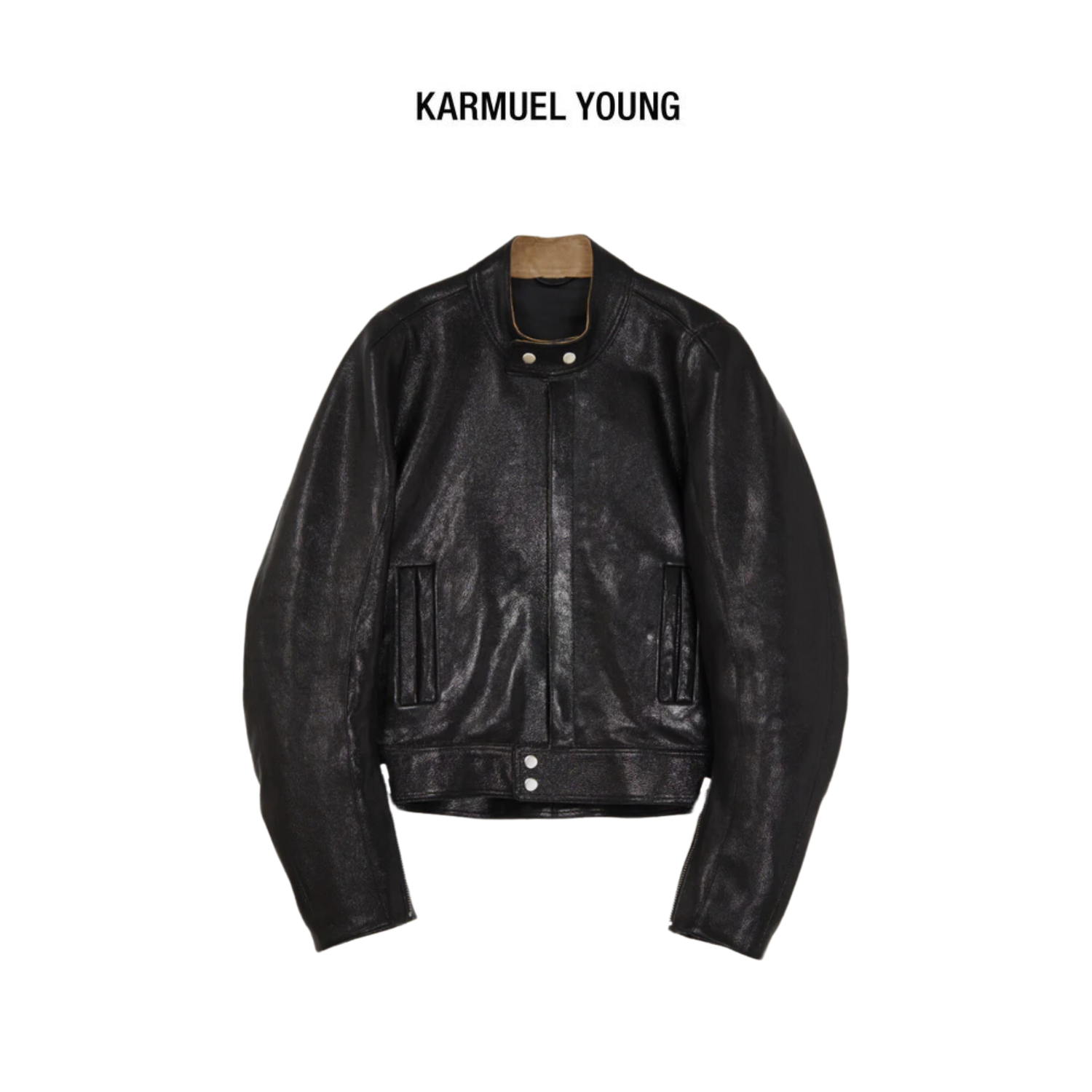 Karmuel Young Black 2-way Pocket Biker Leather Jacket