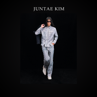 Juntae Kim AW24 PETAL GLOVES TROUSERS - PAINTED BLUE