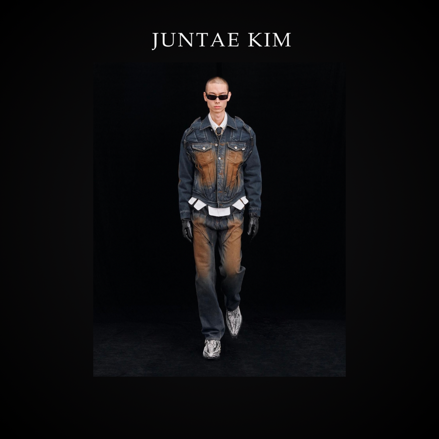 Juntae Kim AW24 Gathered Denim Jacket-Blue Brown