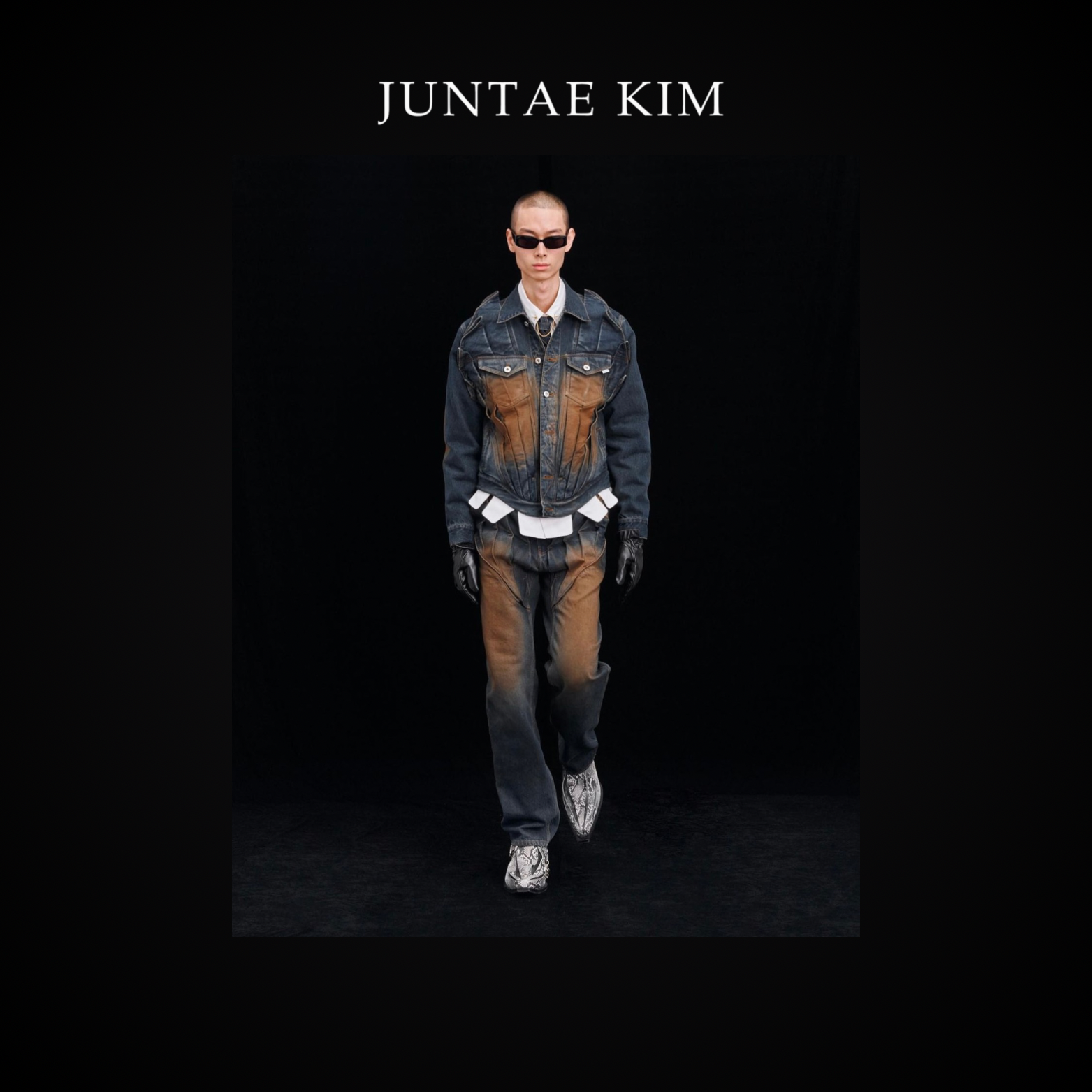 Juntae Kim AW24 Gathered Denim Jacket-Blue Brown