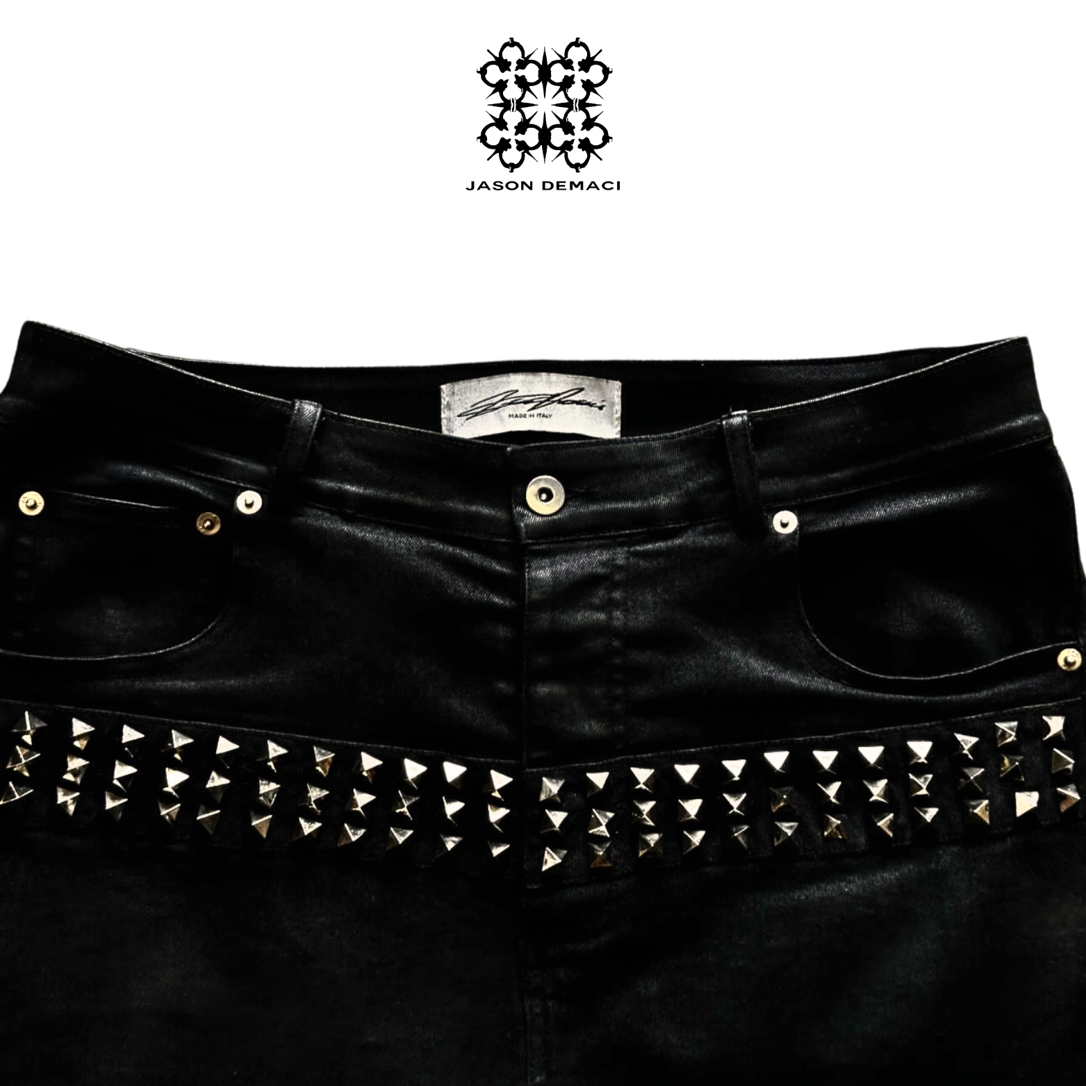 JASON DEMACI® FW24’ WAX “STUDDED” DENIM PANTS