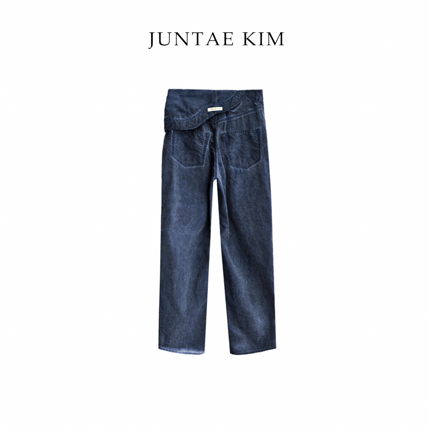 Juntae Kim AW24 ASYMMETRIC FLOWER TROUSERS - Navy Wash Blue