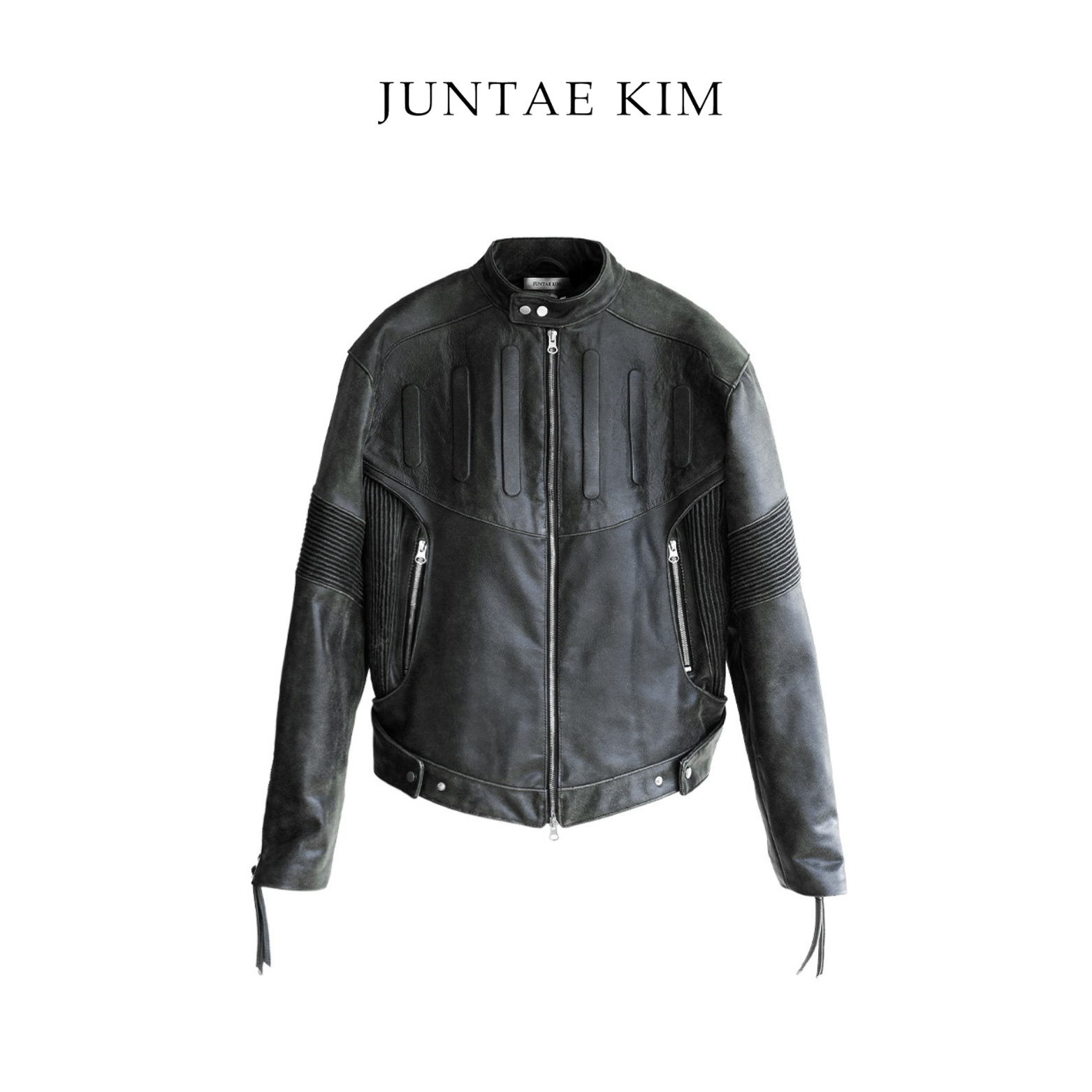 Juntae Kim AW24 EMBOSSED LEATHER BIKER JACKET - BLACK