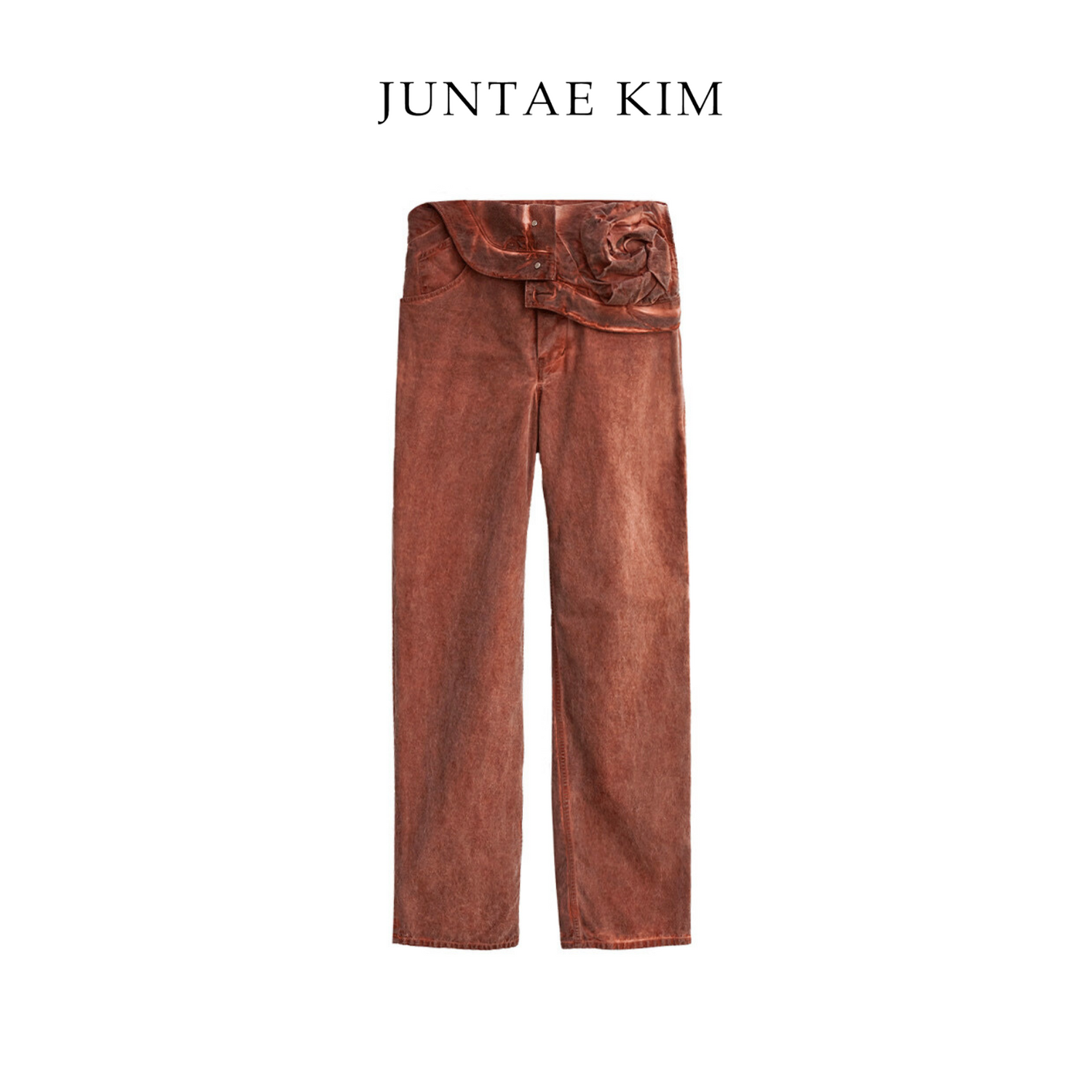 Juntae Kim AW24 ASYMMETRIC FLOWER TROUSERS - Orange Red