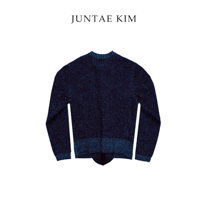 Juntae Kim AW 24 TWO-TONE CORSET KNIT CARDIGAN - NAVY