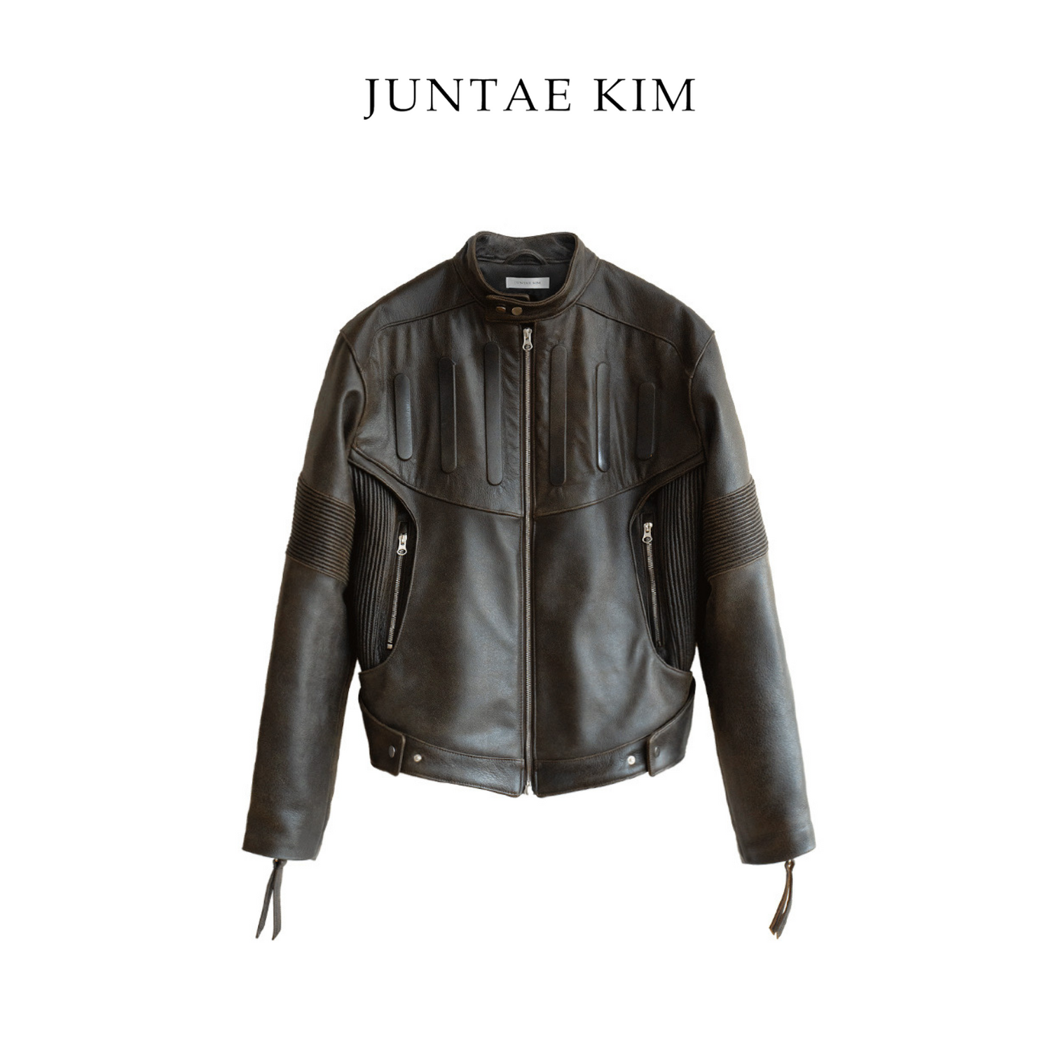 Juntae Kim AW24 EMBOSSED LEATHER BIKER JACKET - BROWN