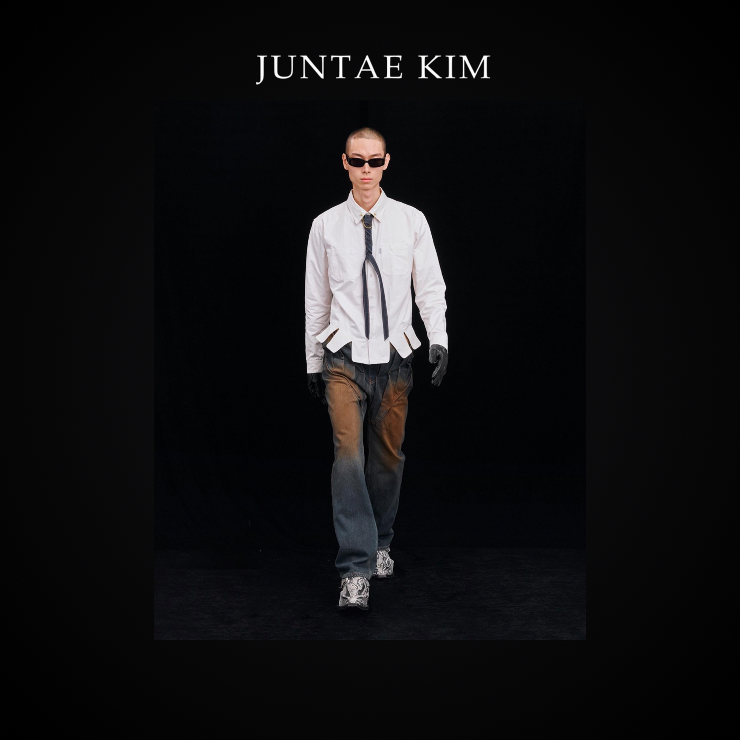 Juntae Kim AW24 GATHERED CORSET JEANS Blue-Brown