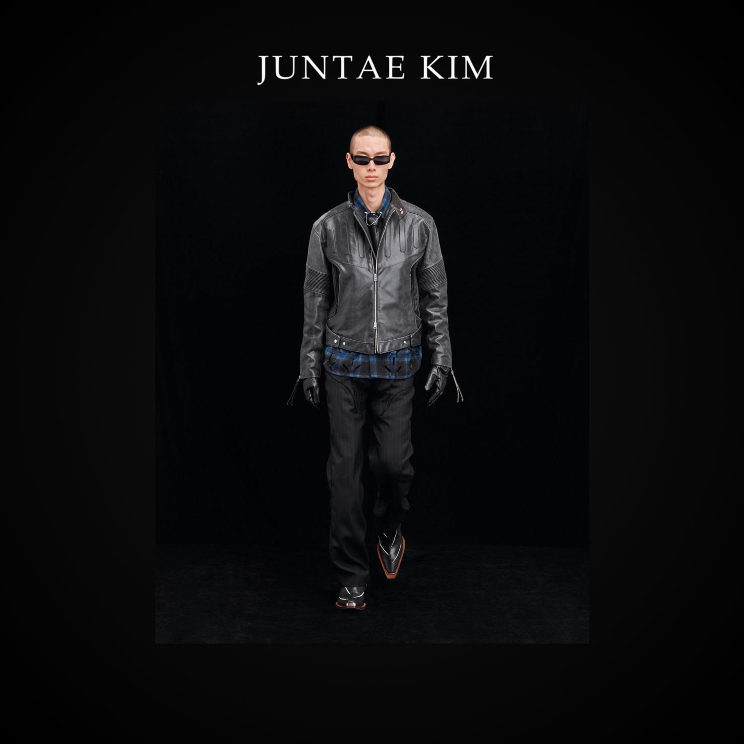 Juntae Kim AW24 EMBOSSED LEATHER BIKER JACKET - BLACK