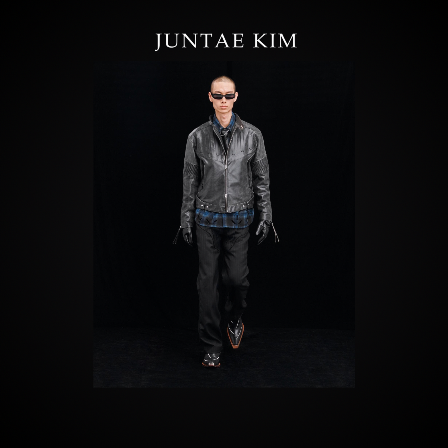 Juntae Kim AW24 EMBOSSED LEATHER BIKER JACKET - BLACK