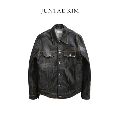 Juntae Kim AW24 Layered Tape Denim Jacket - BLACK