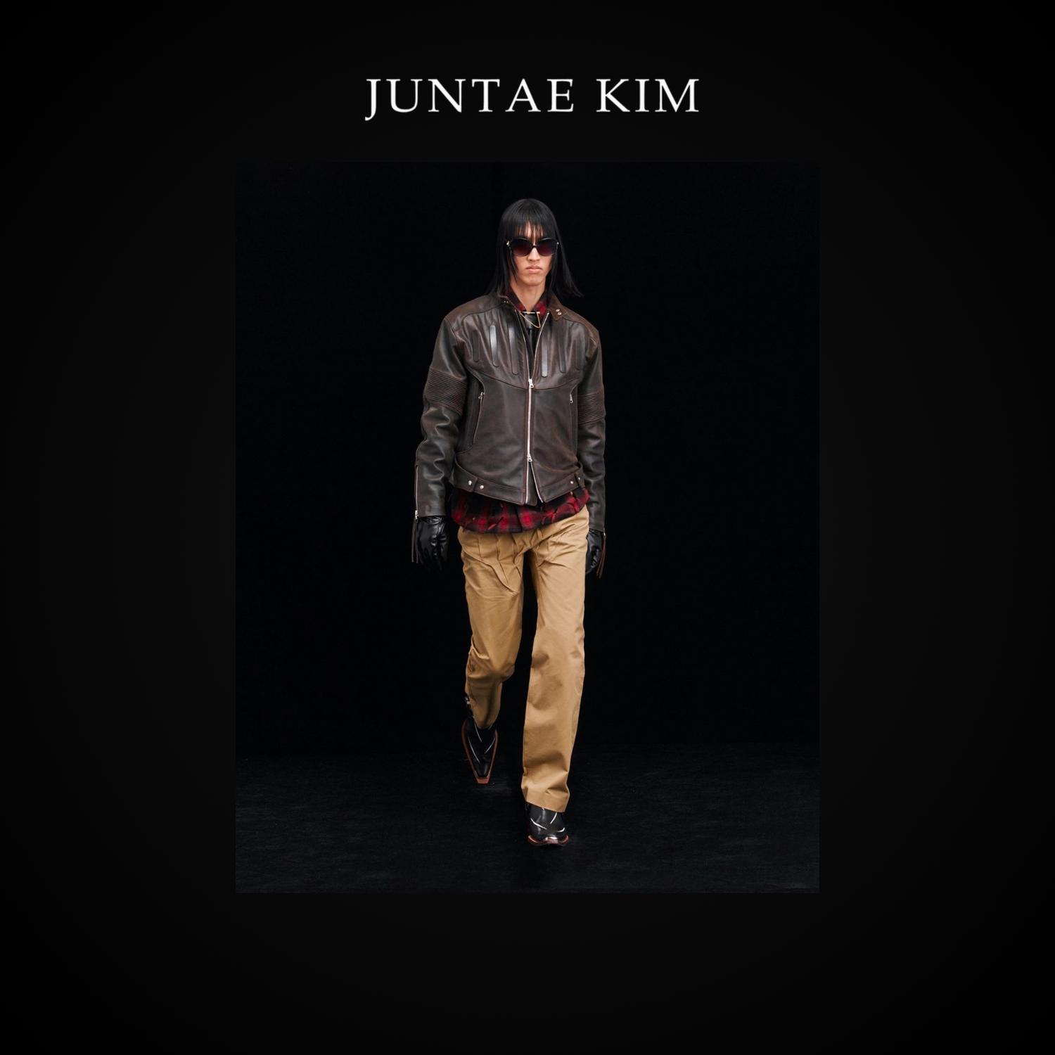 Juntae Kim AW24 EMBOSSED LEATHER BIKER JACKET - BROWN