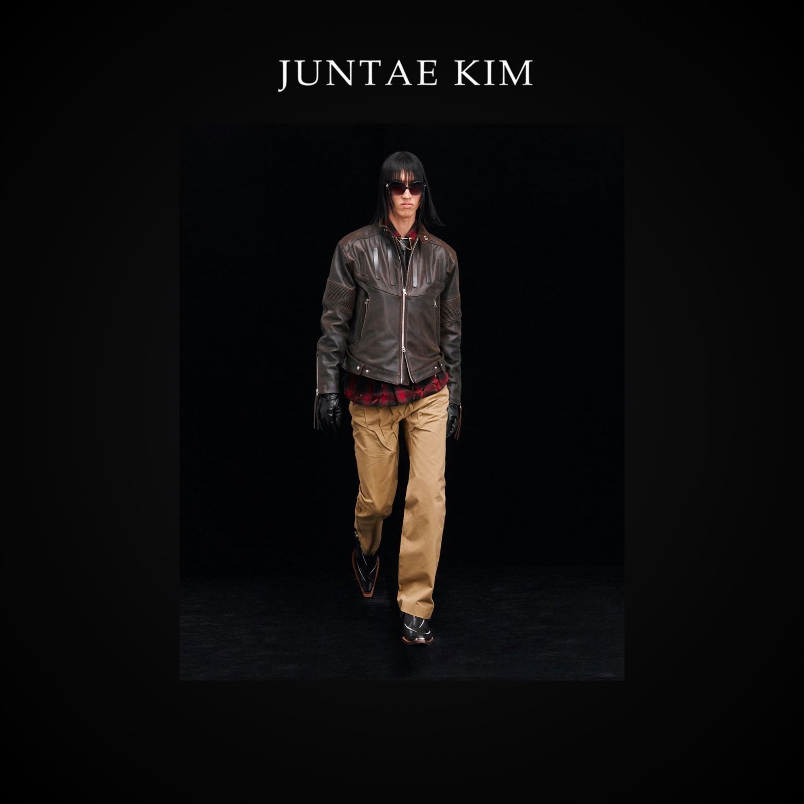 Juntae Kim AW24 EMBOSSED LEATHER BIKER JACKET - BROWN