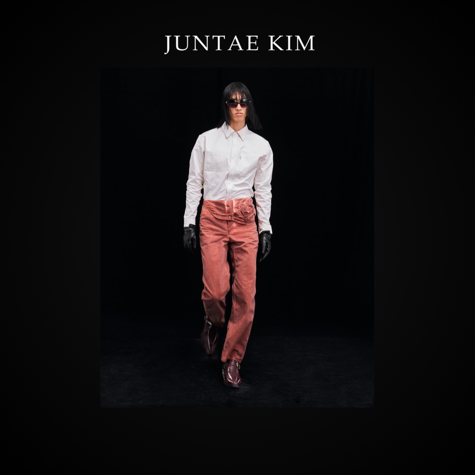 Juntae Kim AW24 ASYMMETRIC FLOWER TROUSERS - Orange Red