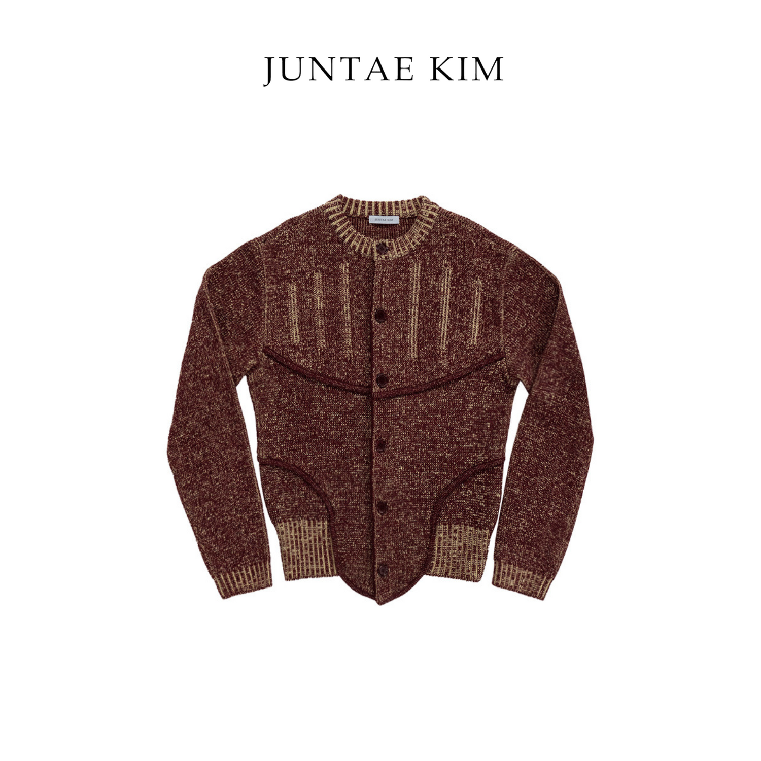 Juntae Kim AW 24 TWO-TONE CORSET KNIT CARDIGAN - RED