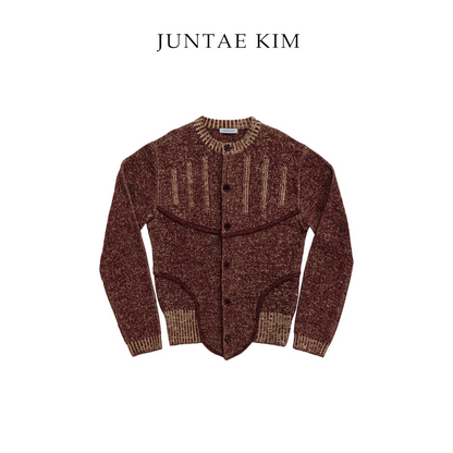 Juntae Kim AW 24 TWO-TONE CORSET KNIT CARDIGAN - RED