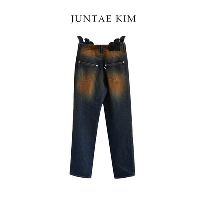 Juntae Kim AW24 GATHERED CORSET JEANS Blue-Brown