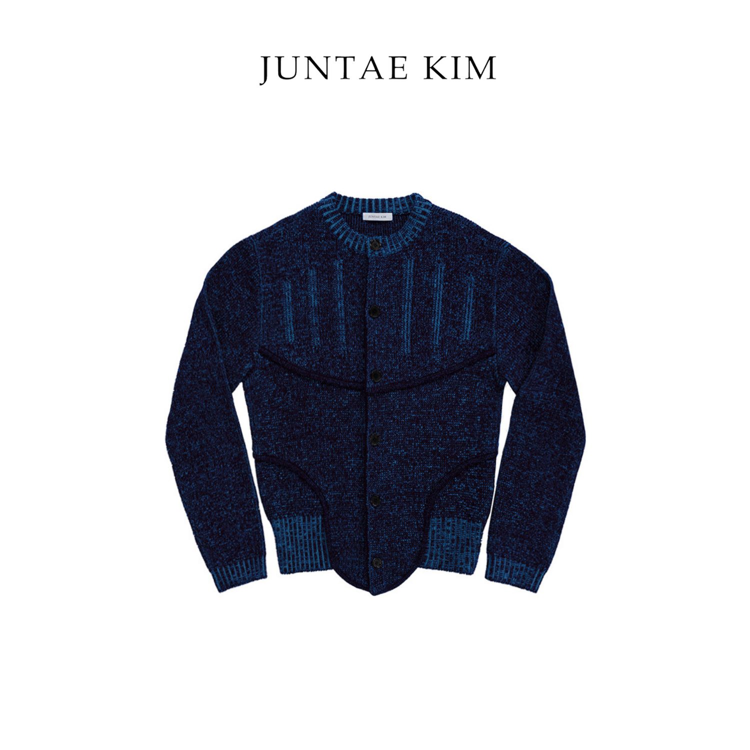 Juntae Kim AW 24 TWO-TONE CORSET KNIT CARDIGAN - NAVY